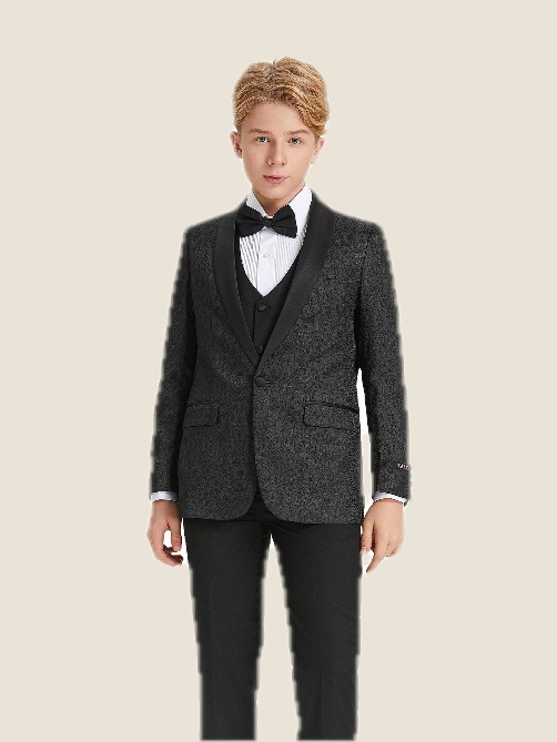 Boy Paisley 5PC Suit Set w/ Black Satin Shawl Collar 01- Black Jacket:
