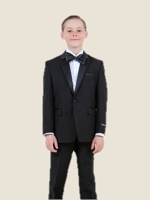 Boy Solid 4PC Tuxedo Set w/ Satin Peak Lapel 01- Black