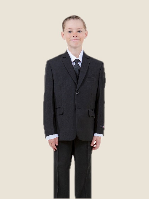 Boy Solid 5PC Suit Set w/ Satin Shawl Collar 01- Black Jacket: