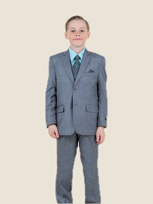 Boy Solid Sharkskin 5PC Suit Set w/ Notch Lapel 02-Grey Jacket: