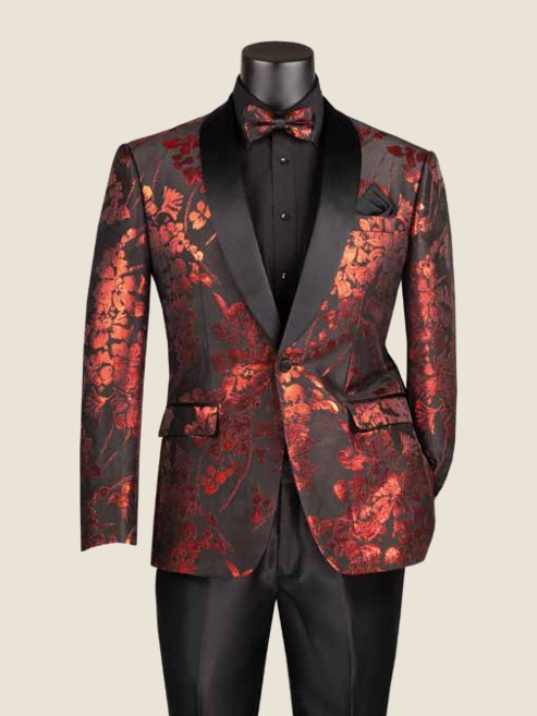 Slim Sport Coat, Floral Jacquard Fabric