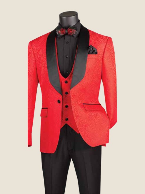 Slim Three-Piece Tuxedo, Jacquard Fabric